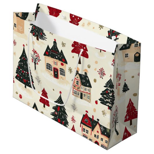 Vintages Weihnachtsmuster aus Holz (9) Große Geschenktüte (Vorderseite Schrägansicht)