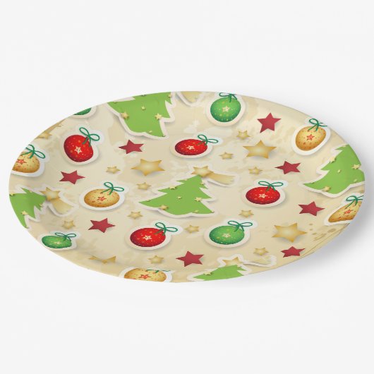 Vintages Weihnachtsmuster Pappteller (Schrägansicht)