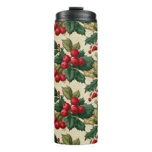 Vintages Weihnachtsmuster und Berries Thermosbecher