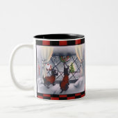 Vintages Weihnachtspatriotische Scottie-Hunde auf Zweifarbige Tasse (Links)