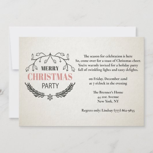 Vintages Weihnachtspostkartendesign-Party Einladung (Vorderseite)
