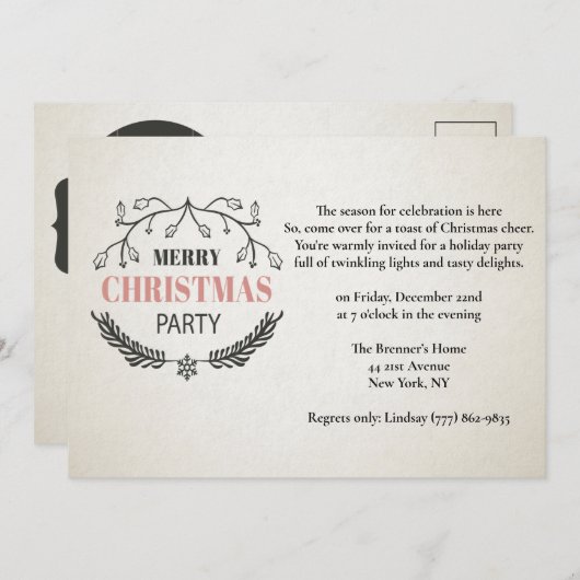 Vintages Weihnachtspostkartendesign-Party Einladung (Vorne/Hinten)