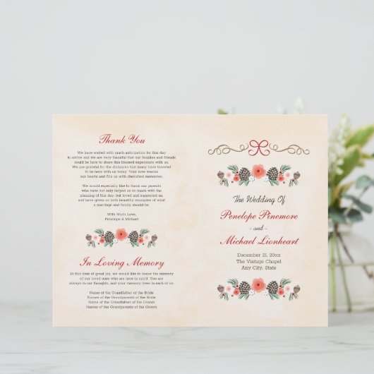 Vintages Weihnachtsprogramm für Pinienbäume (Stehend Vorderseite)