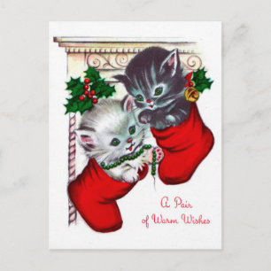 Vintages Weihnachtsretro Katze Feiertagspostkarte