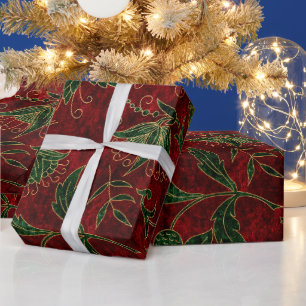 Vintages WeihnachtsSamt in Rot und Grün Geschenkpapier