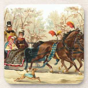 Vintages Weihnachtssleigh-FahrSet Untersetzer