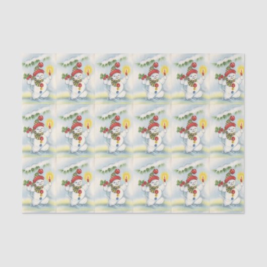 Vintages Weihnachtssnowmanfliesen-Partygewebe Seidenpapier (Vorderseite)