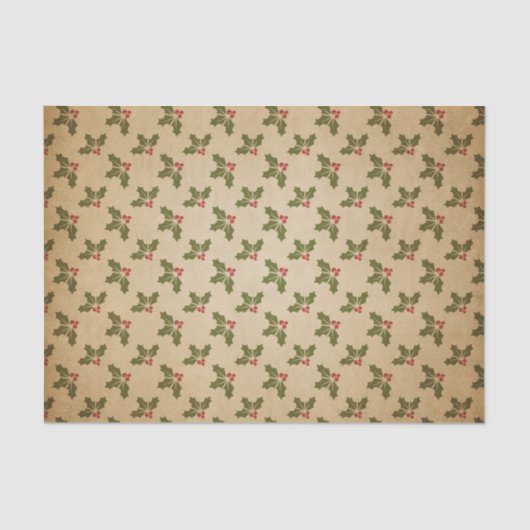 Vintages Weihnachtsstechpalmen-Muster Seidenpapier (Vorderseite)