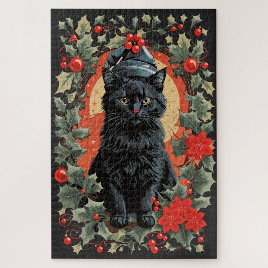 Vintages Weihnachtsthema der Black Cat Puzzle (Vertikal)