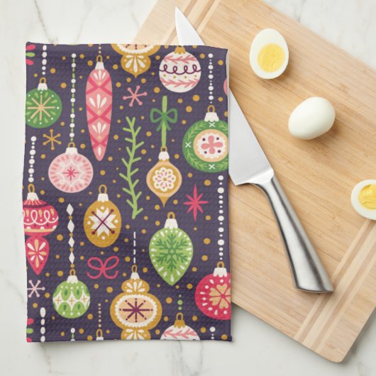 Vintages Weihnachtsverzierungs-Muster Geschirrtuch (Viertel Falte)