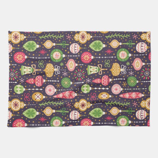 Vintages Weihnachtsverzierungs-Muster Geschirrtuch (Horizontal)