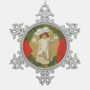 Vintages Weihnachtswreath-Mädchen Schneeflocken Zinn-Ornament