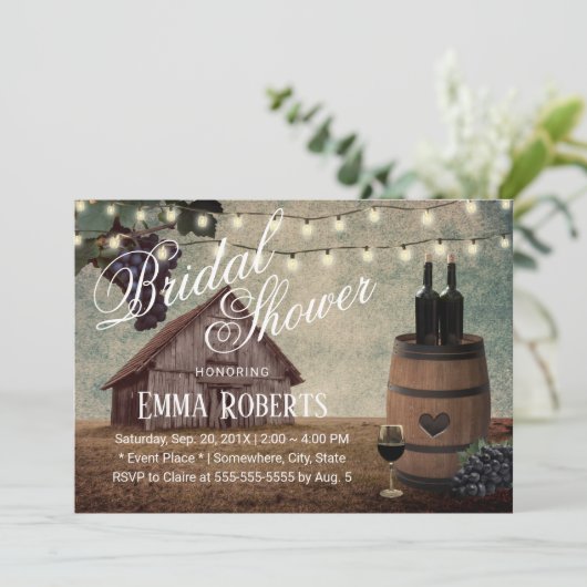 Vintages Weingul Weinkellerei Brautparty Einladung (Stehend Vorderseite)