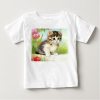 Vintages Weiß und Brown Kitten mit Blume