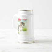 Vintages Weiß und Brown Kitten mit Blume Bierglas (Vorderseite Links)
