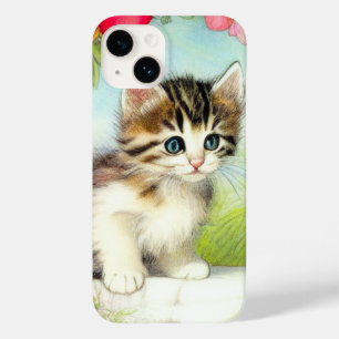 Vintages Weiß und Brown Kitten mit Blume Case-Mate iPhone 14 Hülle