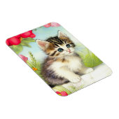 Vintages Weiß und Brown Kitten mit Blume Magnet (Rechte Seite)