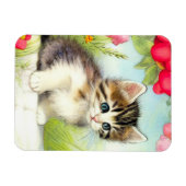 Vintages Weiß und Brown Kitten mit Blume Magnet (Horizontal)
