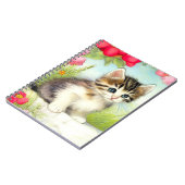 Vintages Weiß und Brown Kitten mit Blume Notizblock (Linke Seite)