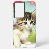 Vintages Weiß und Brown Kitten mit Blume