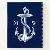 Vintages weißes Ankerseil Navy Blue Monogram Notizbuch (Rückseite)