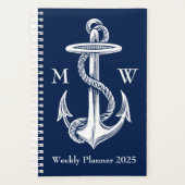 Vintages weißes Ankerseil Navy Blue Monogram Planer (Vorderseite)