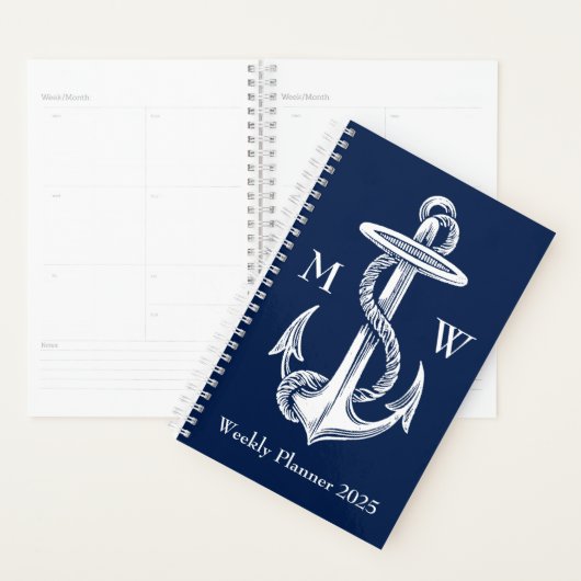 Vintages weißes Ankerseil Navy Blue Monogram Planer (Anzeige)