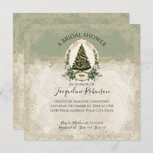 Vintages Weißes Blumengebirge Weihnachtsbaum Elega Einladung (Vorne/Hinten)