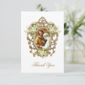 Vintages weißes blumenkatholisches Hochzeitsfest-F Dankeskarte (Stehend Vorderseite)