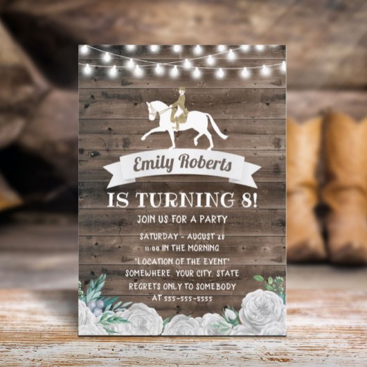 Vintages Weißes Blütenholzpferd Geburtstag Einladung