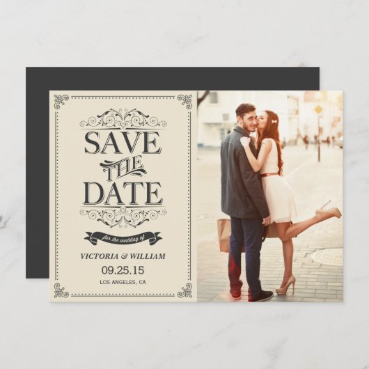 Vintages Weißes Elegantes Ankündigung Datum freiha (Vorne/Hinten)