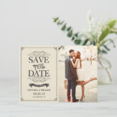 Vintages Weißes Elegantes Ankündigung Datum freiha (Stehend Vorderseite)