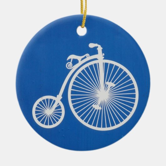 Vintages weißes Fahrrad auf blau Keramik Ornament (Vorne)