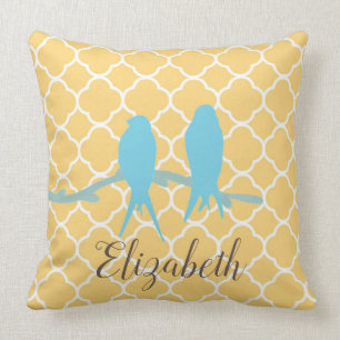 Vintages weißes gelbgelbes Vogel Quatrefolie Kissen