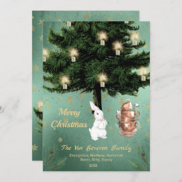 Vintages Weißes Kaninchen Tee Party Weihnachtswohn Feiertagskarte