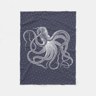 Vintages weißes Oktopus- und Punktmuster Fleecedecke
