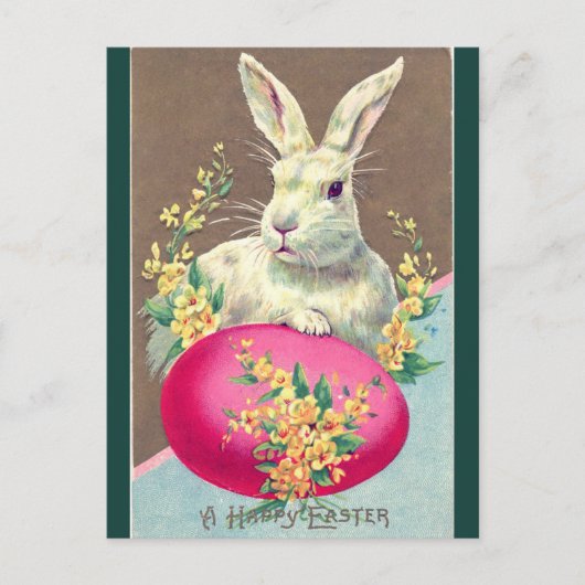 Vintages weißes Ostersonnigen mit hellrosa Eier Postkarte (Vorderseite)