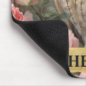 Vintages weißes Owl und rosa Rosen Mousepad (Ecke)