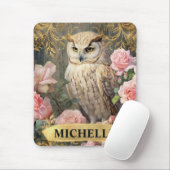 Vintages weißes Owl und rosa Rosen Mousepad (Mit Mouse)