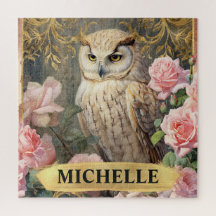 Vintages weißes Owl und rosa Rosen