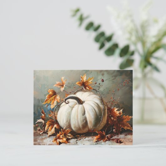 Vintages weißes Pumpkin-Gemälde Postkarte (Stehend Vorderseite)