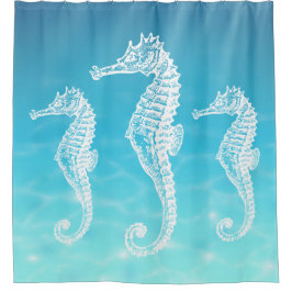 Vintages weißes Seepferd im tiefes Seeozean Duschvorhang