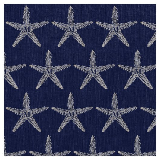 Vintages weißes Starfish-Monogramm-Küstenleinen Stoff (Muster)