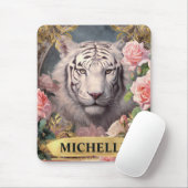 Vintages Weißes Tiger und Rosen Mousepad (Mit Mouse)