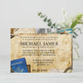 Vintages Weltreise-Bar/Schläger Mitzvah Einladung (Stehend Vorderseite)