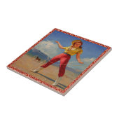 Vintages Western-Cowgirl mit Seil Fliese (Seite)