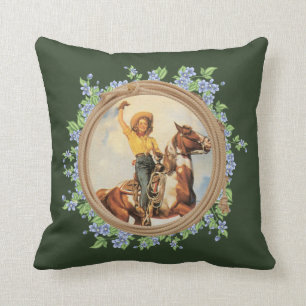 Vintages Western-Cowgirl-Pferd mit Seil-Blumen Kissen