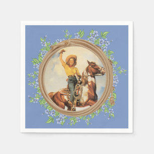 Vintages Western-Cowgirl-Pferd mit Seil-Blumen Serviette