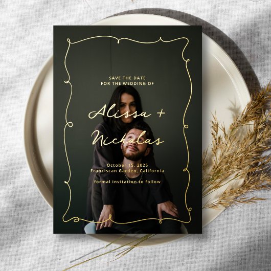 Vintages Whimsical Foto Hochzeit Speichern Sie das Folieneinladung