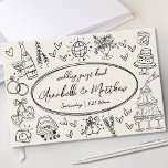 Vintages whimsical Wedding Gästebuch<br><div class="desc">HandGezeichnet Quirky Sketches Whimsical Wedding Guest Book. Dieses kreative und spielerische Design ist perfekt für Paare, die einen einzigartigen und leichten Sake für ihren besonderen Tag gewollt haben. Das Gästebuch ist mit einem Vintag inspirierten, cremefarbenen Hintergrund und zeitlosen schwarzen Illustrationen gestaltet und bietet lustige, handgezeichnet Skizzen, die dynamisch über die...</div>